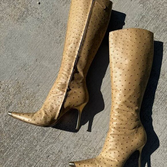 Vicini Ostrich Leather Heeled Boots - Size 37 - Picture 1 of 6